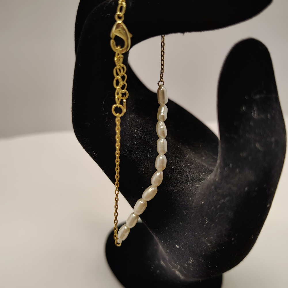 PAVOI  Gold Plated -Tone Bracelet with White Pearl Bead Strand New